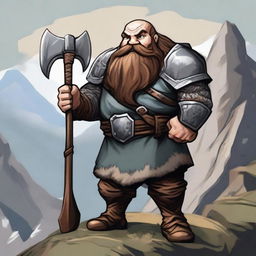 A detailed illustration of a dwarf holding a large axe