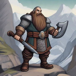 A detailed illustration of a dwarf holding a large axe