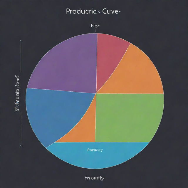 A vibrant diagram featuring the Production Possibility Frontier curve. This graphic should have two labeled axes representing different goods or services, with the curve itself symbolizing aspects like scarcity, trade-offs, and efficiency.