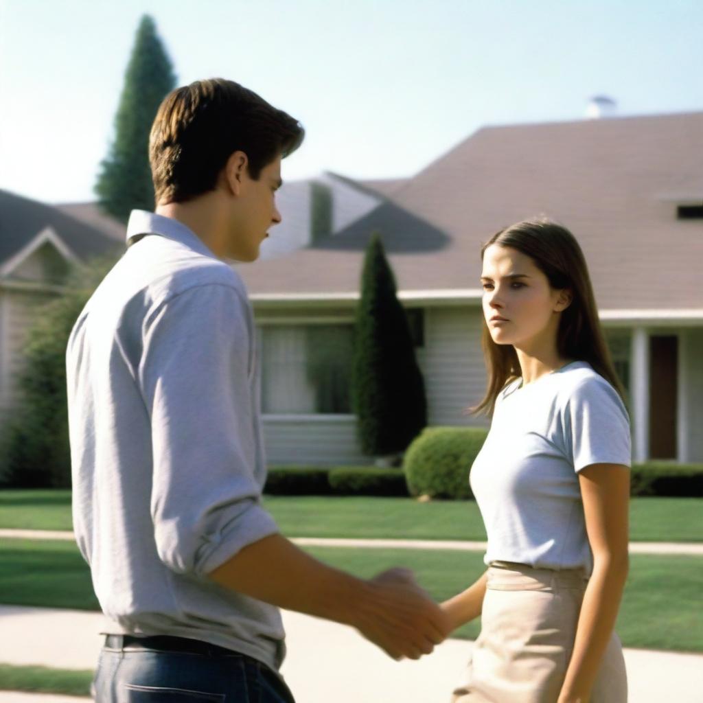 An 18-year-old attractive girl is seen pursuing her neighbor, a family man in his late 30s, in a suburban setting