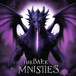 A title that says in black 'The Book of Monsters', and underneath is a big, black, and intimidating dragon with glowing purple eyes