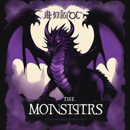 A title that says in black 'The Book of Monsters', and underneath is a big, black, and intimidating dragon with glowing purple eyes