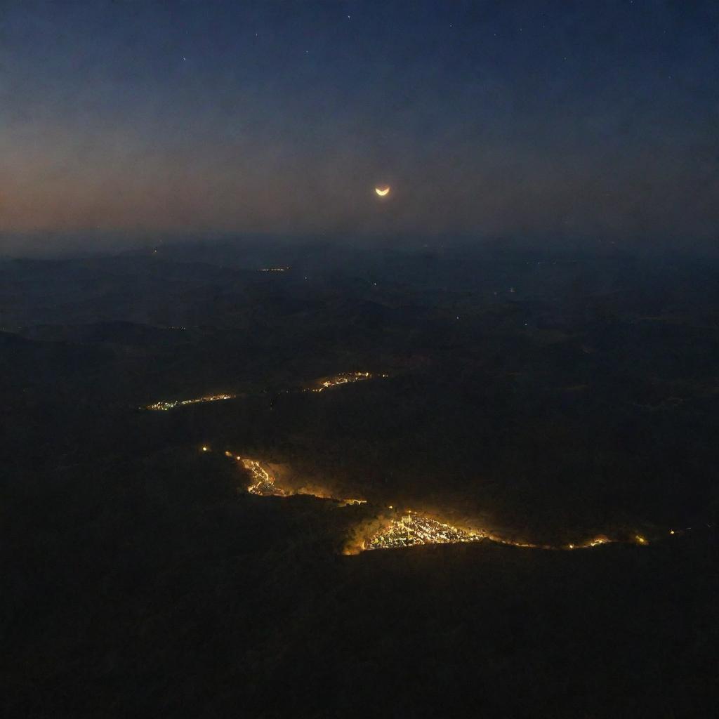 A mesmerizing view of Ethiopia's diverse landscapes bathed in the soft glow of moonlight.