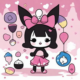 A cute and whimsical image of Kuromi, the mischievous character from Sanrio, in a colorful and playful setting