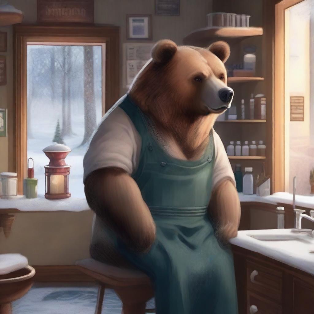 A male bear shifter working as a barber in a cozy winter setting