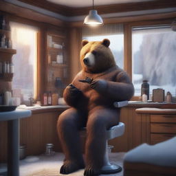 A male bear shifter working as a barber in a cozy winter setting