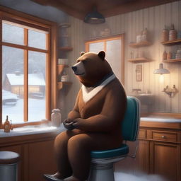 A male bear shifter working as a barber in a cozy winter setting