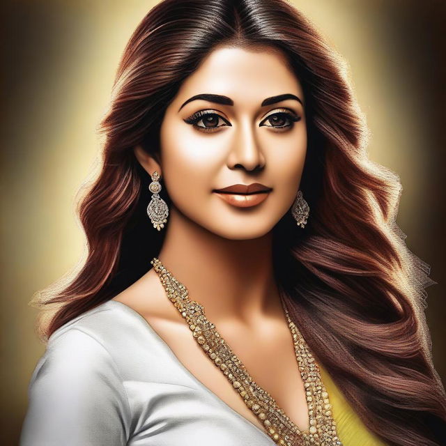 Create a detailed portrait of the actress Nayanthara, capturing her elegance and beauty