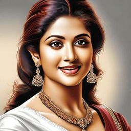 Create a detailed portrait of the actress Nayanthara, capturing her elegance and beauty