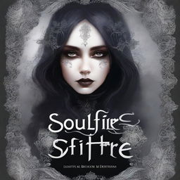 Create a book cover image titled 'Soulfire' featuring vibrant shades of grey and black to capture a gothic aesthetic