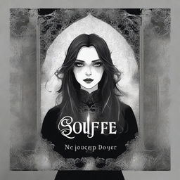 Create a book cover image titled 'Soulfire' featuring vibrant shades of grey and black to capture a gothic aesthetic