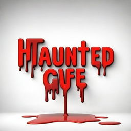 Bold, chilling letters spelling out 'The Haunted Cafe', seemingly covered in dripping, vibrant red blood.