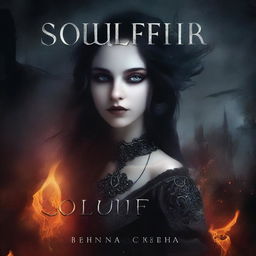 A book cover image with the title 'Soulfire' capturing vibrant colors of grey and black, giving a gothic aesthetic