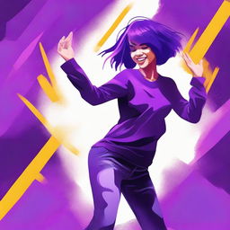 Create an image of a purple-haired girl named Mene Tame dancing