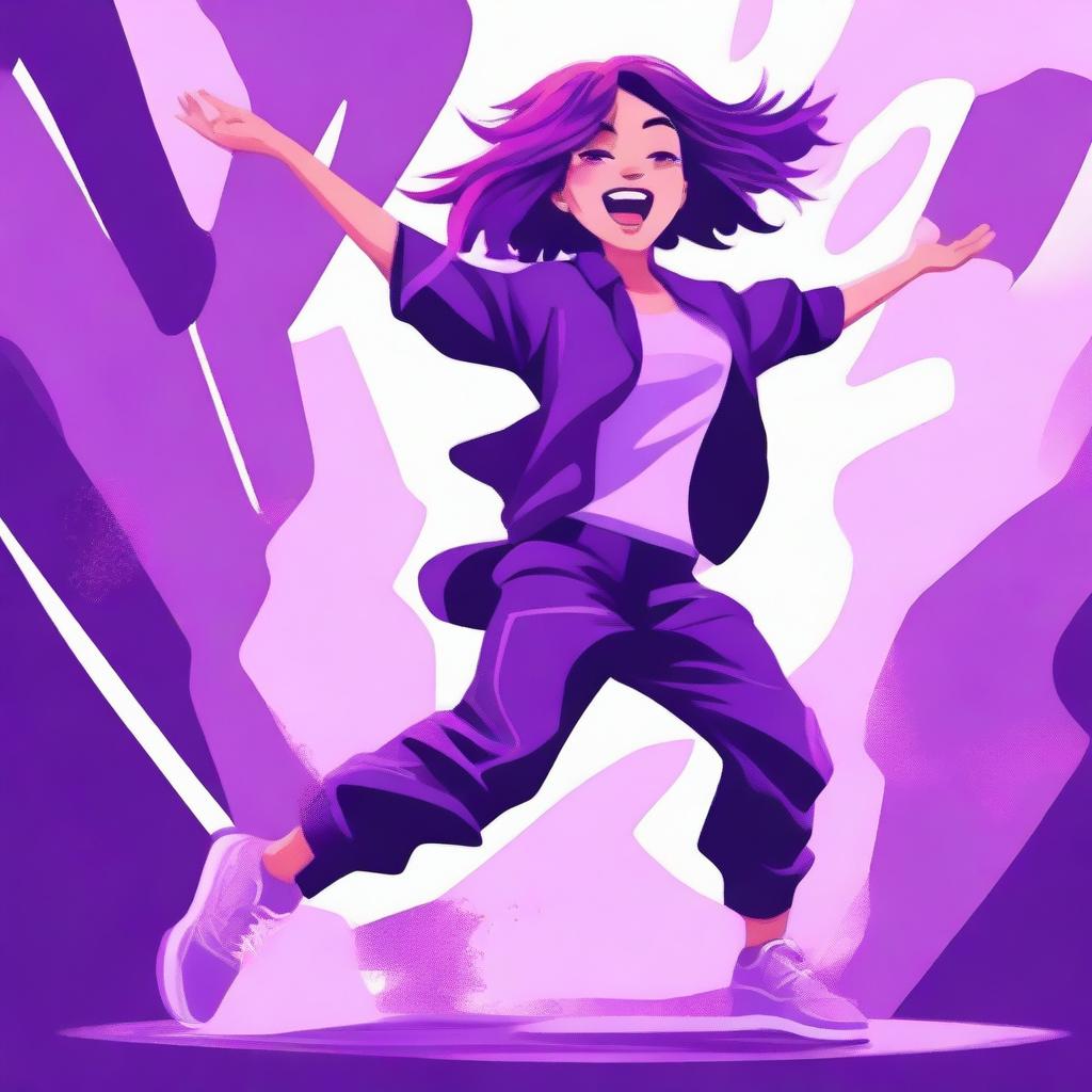 Create an image of a purple-haired girl named Mene Tame dancing