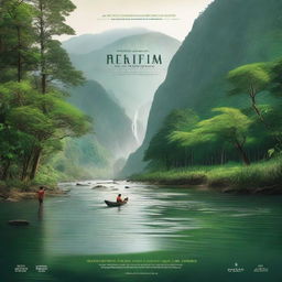 A documentary poster featuring a captivating scene from nature, with lush forests, majestic mountains, and a serene river flowing through
