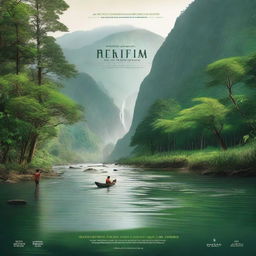 A documentary poster featuring a captivating scene from nature, with lush forests, majestic mountains, and a serene river flowing through