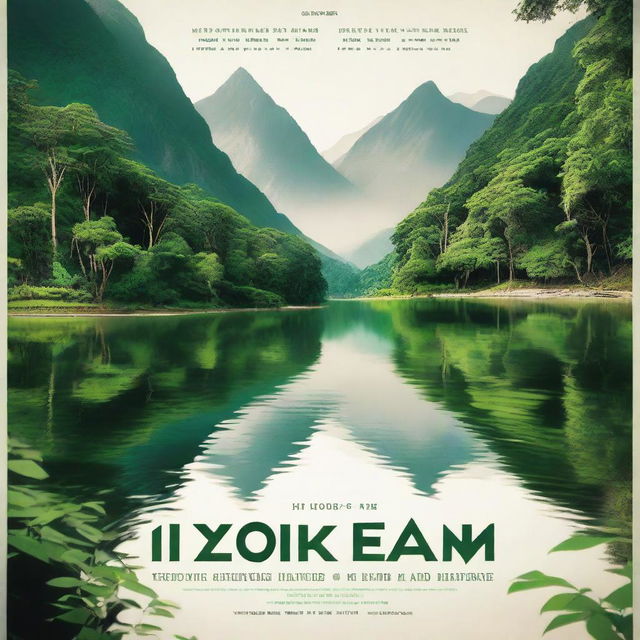 A documentary poster featuring a captivating scene from nature, with lush forests, majestic mountains, and a serene river flowing through