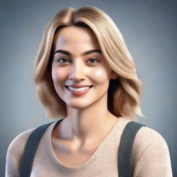 A detailed and realistic image of a woman with a friendly and warm expression