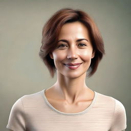 A detailed and realistic image of a woman with a friendly and warm expression