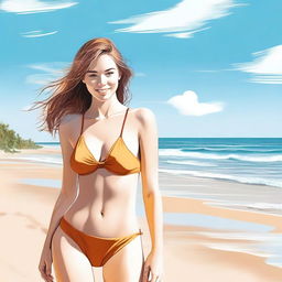 A detailed and realistic image of a young woman in a swimsuit