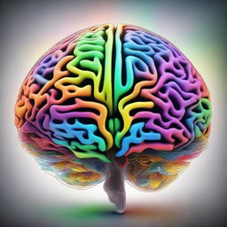 A detailed and artistic representation of a human brain, showcasing its intricate structure with vibrant colors and patterns