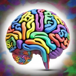 A detailed and artistic representation of a human brain, showcasing its intricate structure with vibrant colors and patterns