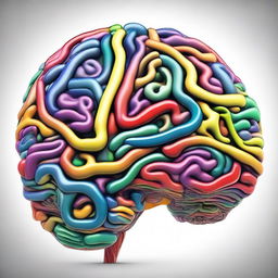 A detailed and artistic representation of a human brain, showcasing its intricate structure with vibrant colors and patterns