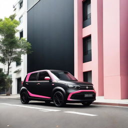 A sleek black Perodua Kelisa with a minimalist pink vinyl stripe along the side