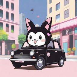 A black Perodua Kelisa car featuring a cute and stylish Kuromi sticker from the Sanrio universe