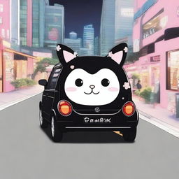 A black Perodua Kelisa car featuring a cute and stylish Kuromi sticker from the Sanrio universe