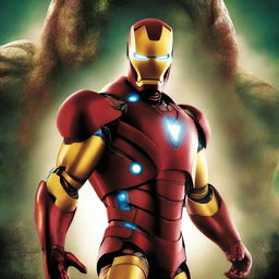 A dramatic Ironman movie poster featuring Ironman standing back-to-back with an evil Hydra leader