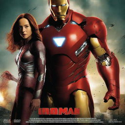 A dramatic Ironman movie poster featuring Ironman standing back-to-back with an evil Hydra leader