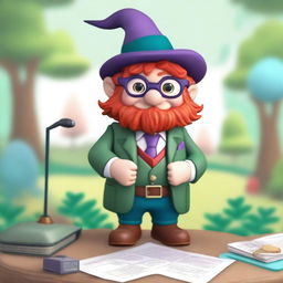 A male gnome journalist with red hair