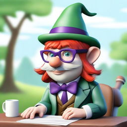 A male gnome journalist with red hair