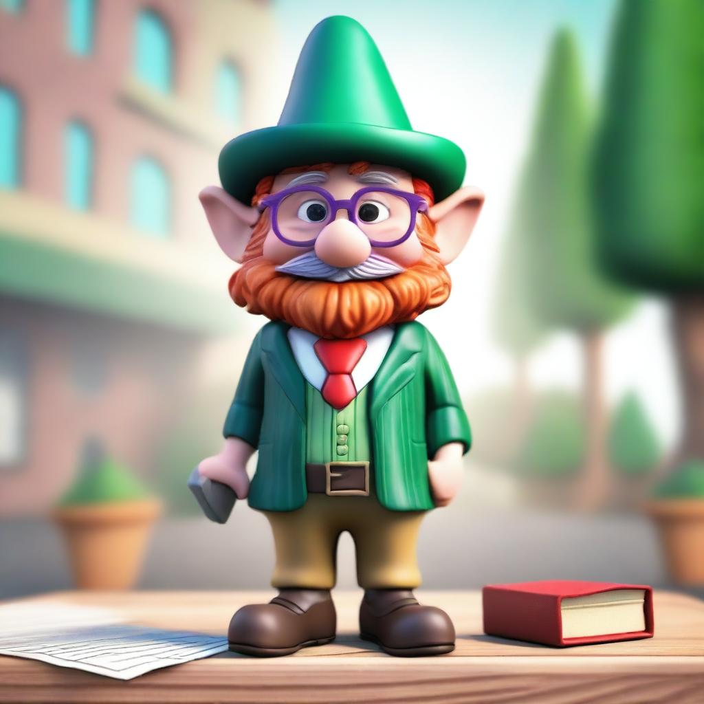 A male gnome journalist with red hair