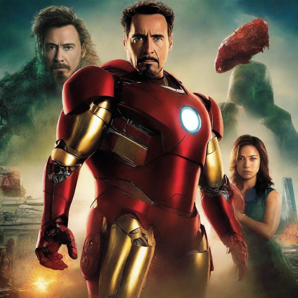 A movie poster featuring Ironman standing back to back with an evil Hydra leader