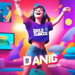 A vibrant and energetic scene of a female gamer playing Just Dance on a Nintendo Switch