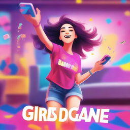 A vibrant and energetic scene of a female gamer playing Just Dance on a Nintendo Switch