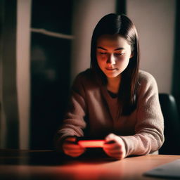 A scene of a female gamer playing on a Nintendo Switch in a dark room