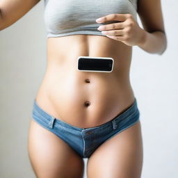 A selfie image focusing on the belly area, showing a person taking a photo of their stomach