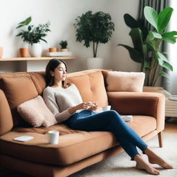 A casual image of someone relaxing on a couch