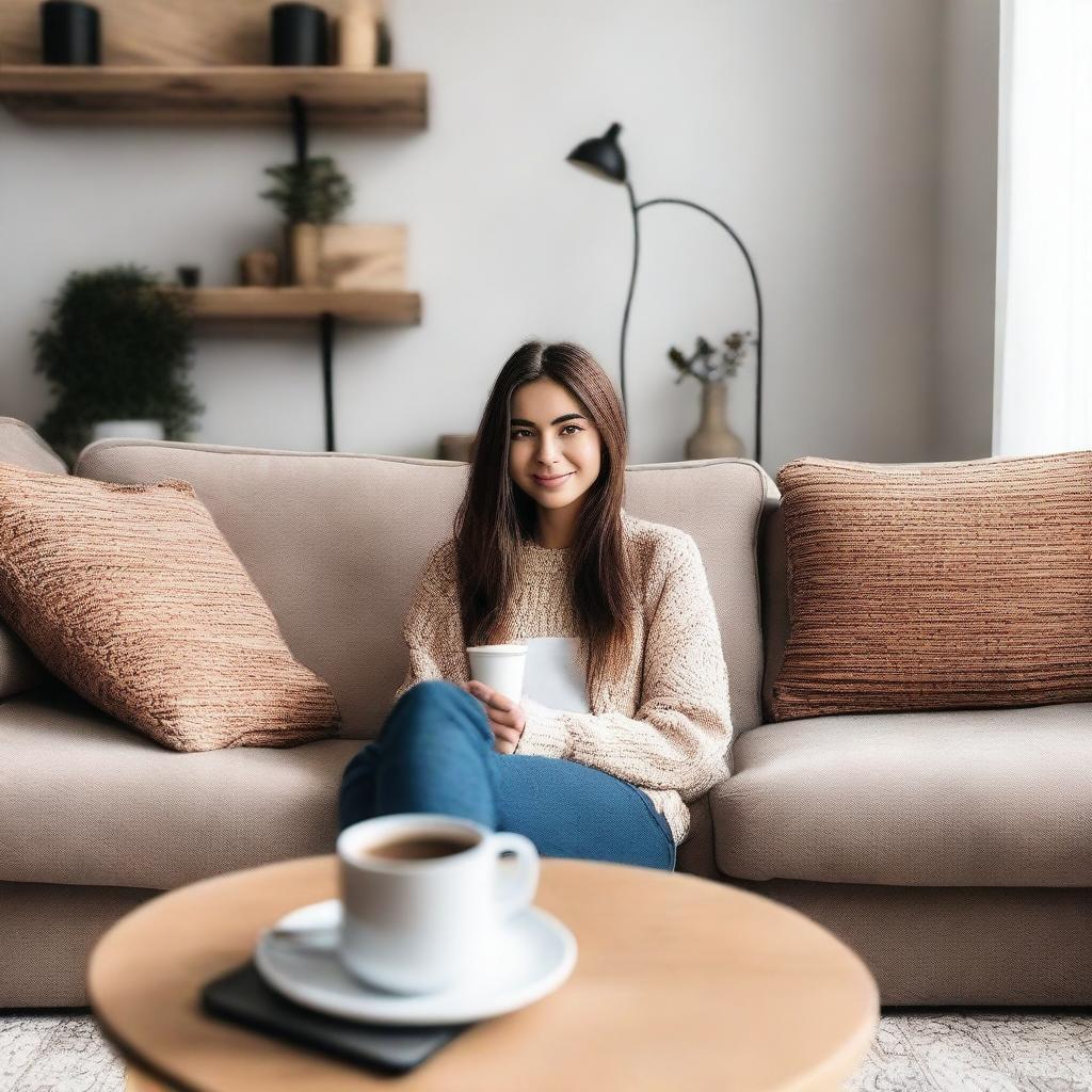 A selfie image taken on a couch, focusing on the body without showing the face