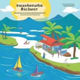 A vibrant and engaging cover page illustration for 'Sustainable Development and Disaster Management in the Andaman and Nicobar Islands' by Vanya Shrivastava, Class 9th B, Tagore International School, East of Kailash