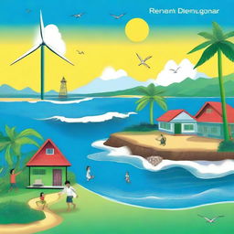 A vibrant and engaging cover page illustration for 'Sustainable Development and Disaster Management in the Andaman and Nicobar Islands' by Vanya Shrivastava, Class 9th B, Tagore International School, East of Kailash