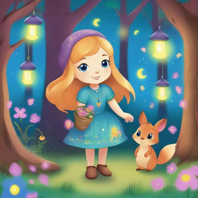 Luna and the Magical Forest: A curious girl named Luna meets a friendly squirrel named Whiskers in a magical forest filled with sparkling streams, colorful flowers, and playful pixies