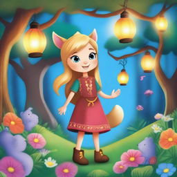 Luna and the Magical Forest: A curious girl named Luna meets a friendly squirrel named Whiskers in a magical forest filled with sparkling streams, colorful flowers, and playful pixies