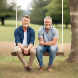 A book cover featuring a pop singer and a rural football coach sitting on a swing