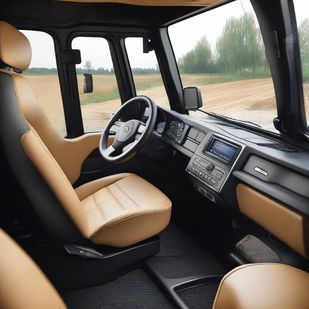 A detailed and high-resolution image of the interior of a Scania dump truck