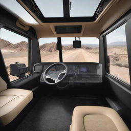 A modern and sleek interior of a dump truck